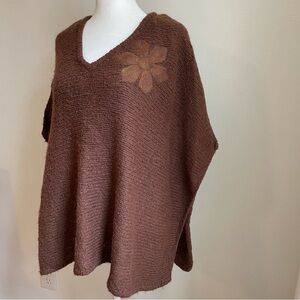 MAX STUDIO wool blend felt flower boho poncho brown